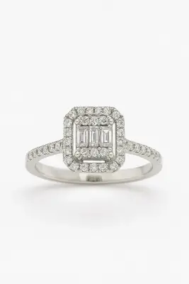 Baget Kesim 0.32 Ct Pırlanta Yüzük – 14 Ayar Beyaz Altın JTR Güvencesiyle - TUĞRUL KUYUMCULUK 